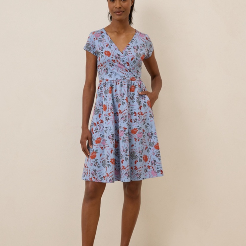 Pink and Blue Flutter Sleeve Midi Sundress with V-Neck